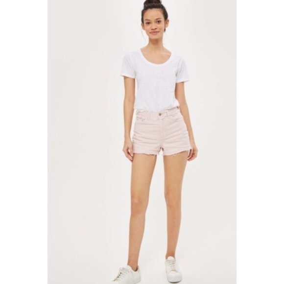 TOPSHOP Raw Waist Cutoff Shorts Blush - Picture 2 of 5